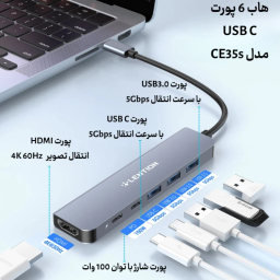 USB هاب 6 پورت لنشن مدل CE35s USB-C