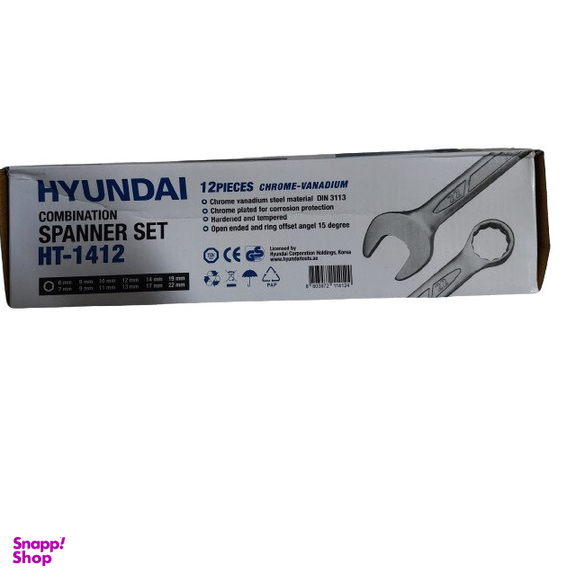 آچار یک سر تخت و یک سر رینگ هیوندای مدل HT-1412 مجموعه 8 عددی