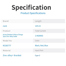 کابل تبدیل USB به USB-C  راک اسپیس مدل RCB0777 طول 1.2 متر