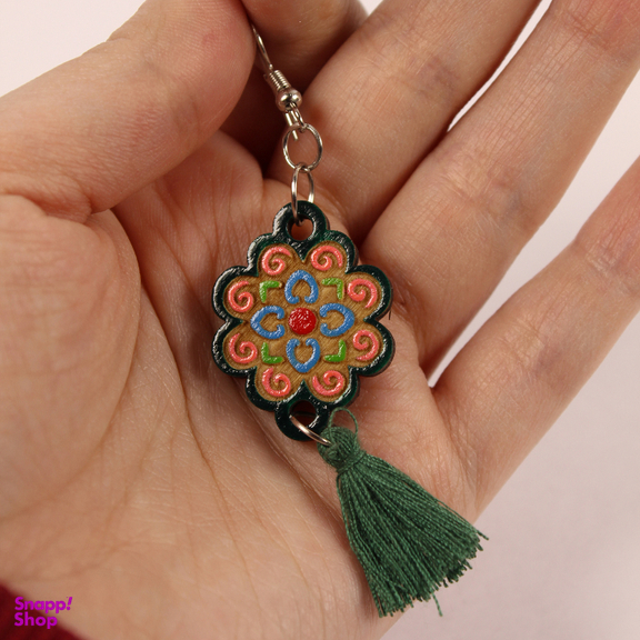 گوشواره دخترانه چوبی سرهه مدل لنگه به لنگه طرح سنتی