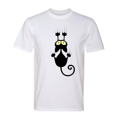 تیشرت مدل T009 طرح گربه رنگ سفید