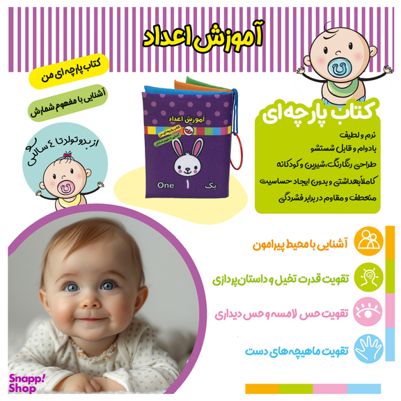کتاب پارچه ای آموزش اعداد اثر معصومه غفاری انتشارات پاساد