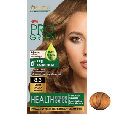 کیت رنگ مو کلینیک کیندی مدل Pro Green شماره 8.3 رنگ بلوند طلایی روشن