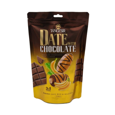خرما شکلاتی موزی با مغز بادام تنگسیر وزن 250 گرم