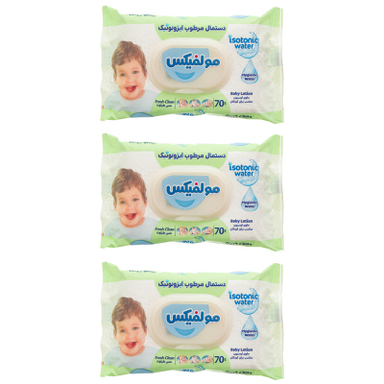 دستمال مرطوب کودک مولفیکس مدل ایزوتونیک سه بسته 70 عددی