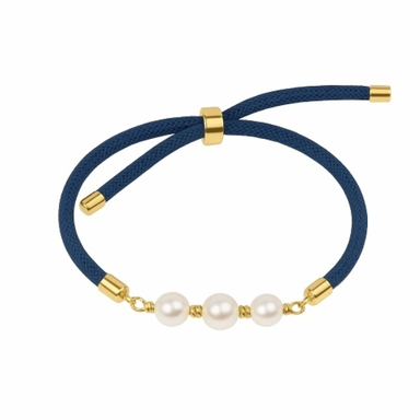 دستبند طلا 18 عیار زنانه مدل البرنادوی مرواریدی کد 1078 رنگ سرمه ای