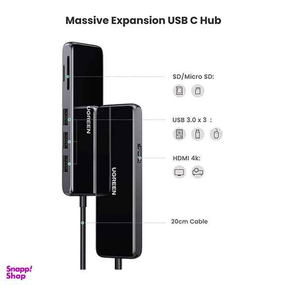 هاب 6 پورت تایپ سی یوگرین مدل CM314-80129