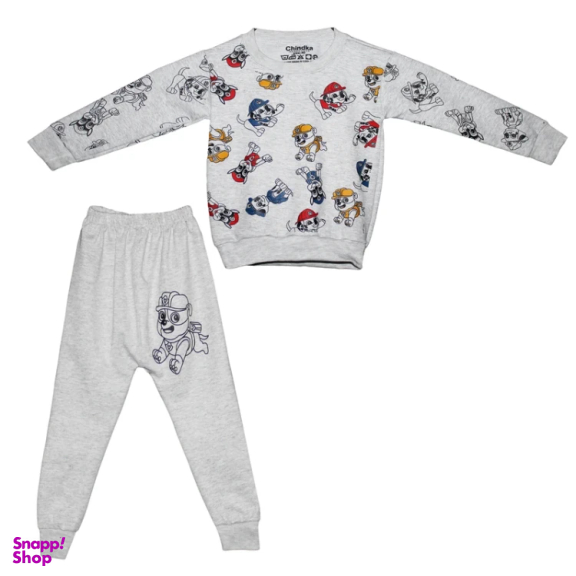 ست بلوز و شلوار پسرانه چیندکا مدل سگ های نگهبان کد 110 رنگ طوسی