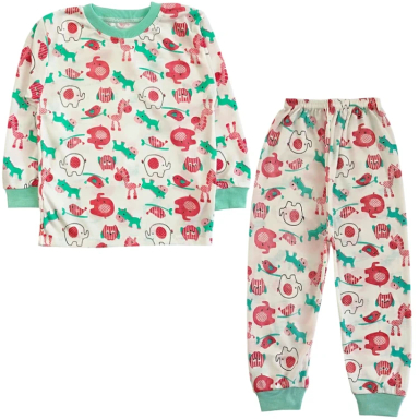 ست تیشرت آستین بلند و شلوار نوزادی مدل حیوانات کد 4145 رنگ سفید