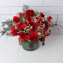 گلدان گل طبیعی گل بازار مدل رز قرمز رادش