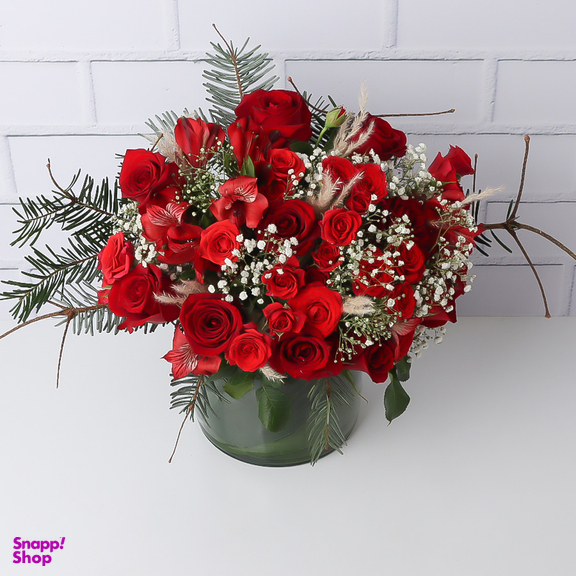 گلدان گل طبیعی گل بازار مدل رز قرمز رادش