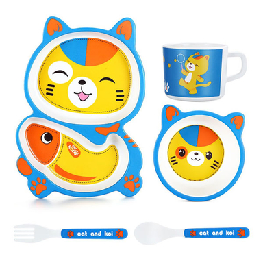 ظرف غذای کودک بامبو طرح گربه مجموعه ۳ عددی