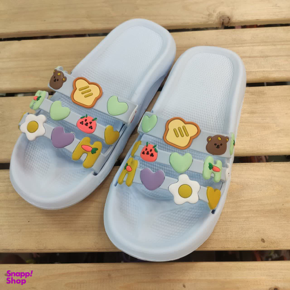 دمپایی دخترانه زیتون مدل کیوتی رنگ آبی روشن