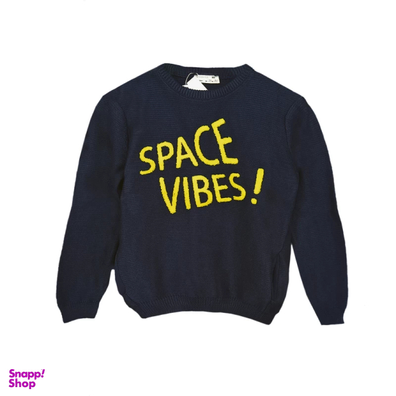 پلیور پسرانه کولزیون مدل برجسته Space Vibes رنگ سرمه ای