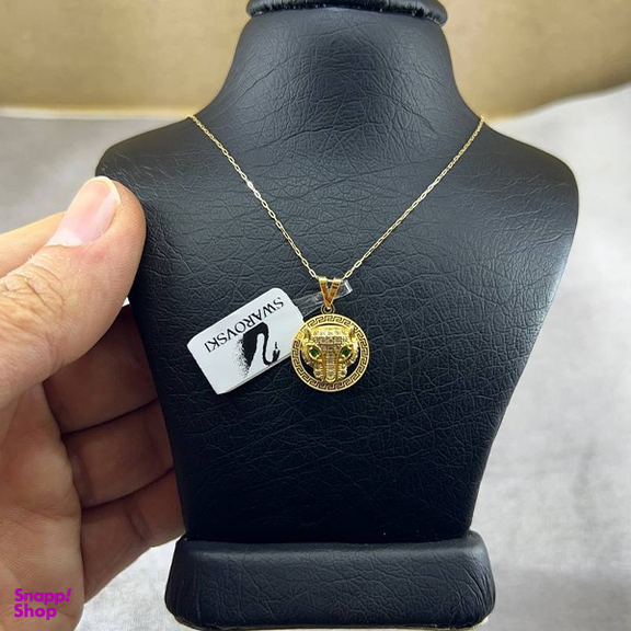گردنبند طلا 18 عیار زنانه سواروسکی مدل پلنگ چشم سبز پنتر کد 54631
