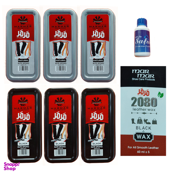 واکس کفش مرمر کد 2080 به همراه اسفنج و ابر براق کننده و بوگیر کفش