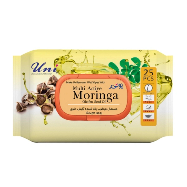 دستمال مرطوب یونی‌ لد مدل روغن مورینگا بسته 25 عددی
