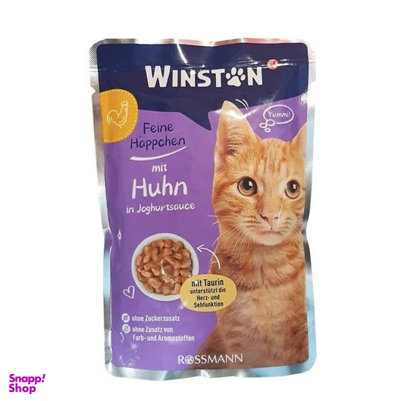 پوچ غذای تر گربه وینستون طعم جوجه در سس ماست وزن 100 گرم