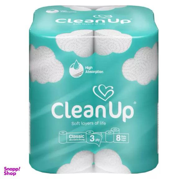 دستمال توالت کلین آپ طرح ابر بسته 8 عددی