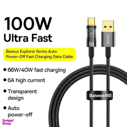 کابل دیتا 100 وات USB به Type-C باسئوس مدل Explorer Series Auto Power-Off طول 2 متر