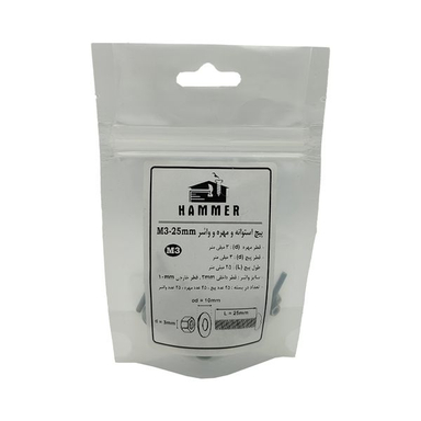 پیچ و مهره و واشر هامر مدل استوانه کد M3-25mm بسته 75 عددی