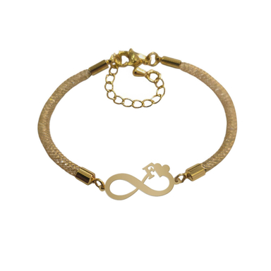 دستبند طلا 750 عیار زنانه شمیم گلد گالری مدل بینهایت و حرف F کد D65-9