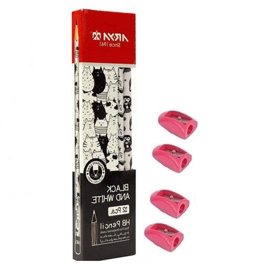 مداد مشکی آریا مدل باوفا به همراه تراش مجموعه 16 عددی