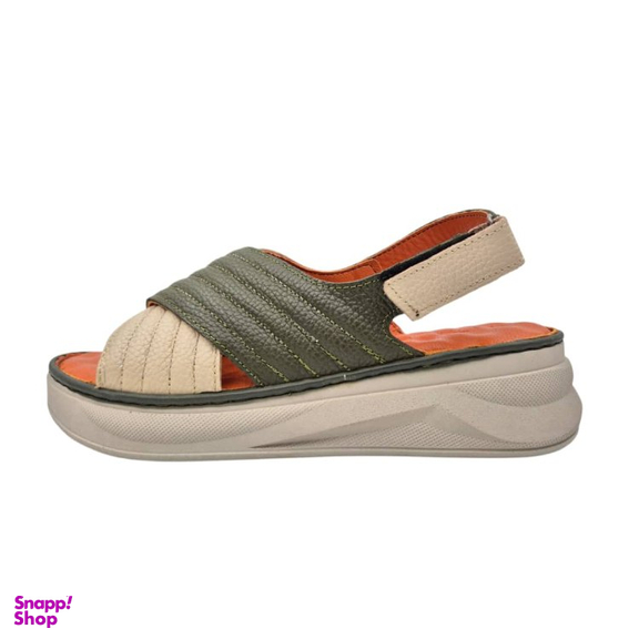 صندل طبی زنانه چرم ریباری مدل R70 رنگ سبز شیری