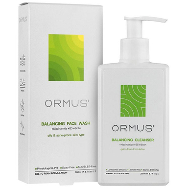 ژل شستشو صورت متعادل کننده پوست اورموس مدل نیاسینامد اسید آلاتوئین B5 مناسب پوست های چرب حجم 200 میلی لیتر