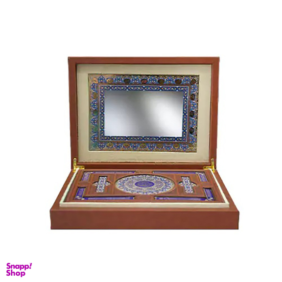 قرآن چرمی وزیری جعبه باز شو چرم آینه دار کاغذ گلاسه انتشارات هلیا كد 128