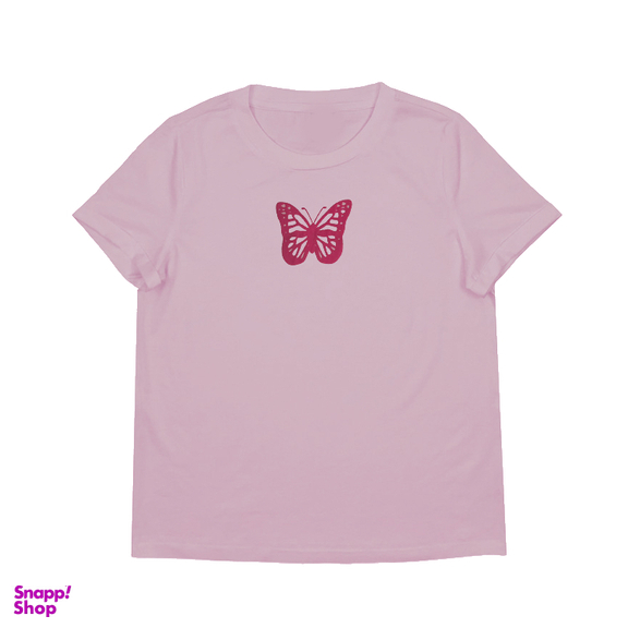 تیشرت زنانه طرح پروانه رنگ صورتی