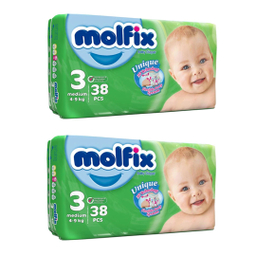 پوشک کودک مولفیکس سایز 3 بسته 38 عددی مجموعه 2 عددی