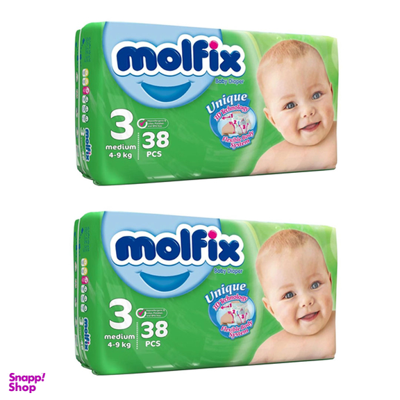 پوشک کودک مولفیکس سایز 3 بسته 38 عددی مجموعه 2 عددی