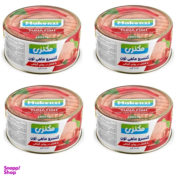 کنسرو ماهی تون با فلفل در روغن مکنزی وزن 180 گرم بسته ۴ عددی