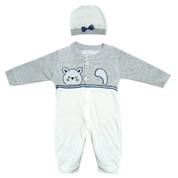 ست سرهمی و کلاه نوزاد مدل گربه بازیگوش رنگ طوسی