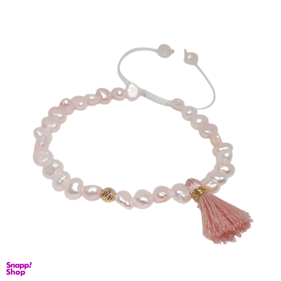 دستبند طلا 18 عیار زنانه والنزا طرح مروارید صورتی کد 716374