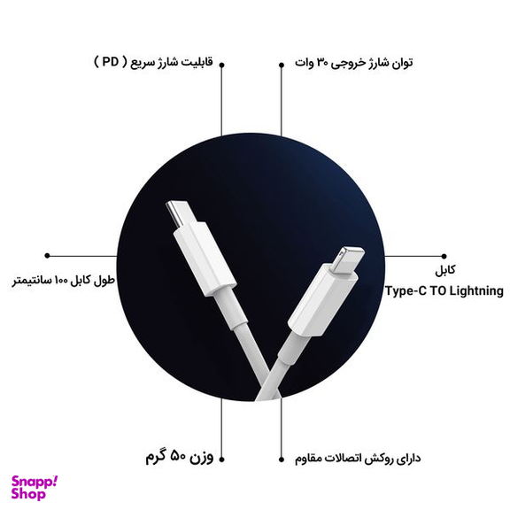 کابل تبدیل USB-C به لایتنینگ پاواریال مدل PA-X12 طول 1 متر