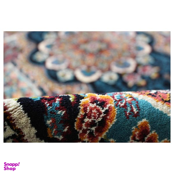 فرش ماشینی مدل بیضی طرح ناردون زمینه سرمه ای