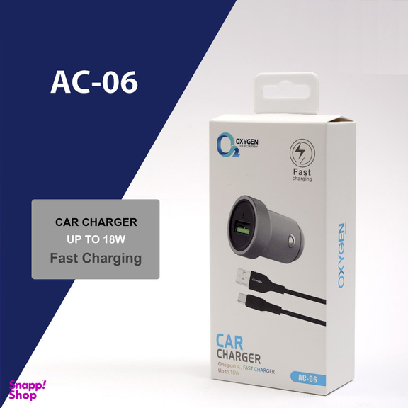 شارژر فندکی 18 وات اکسیژن مدل AC-06 به همراه کابل تبدیل USB-C