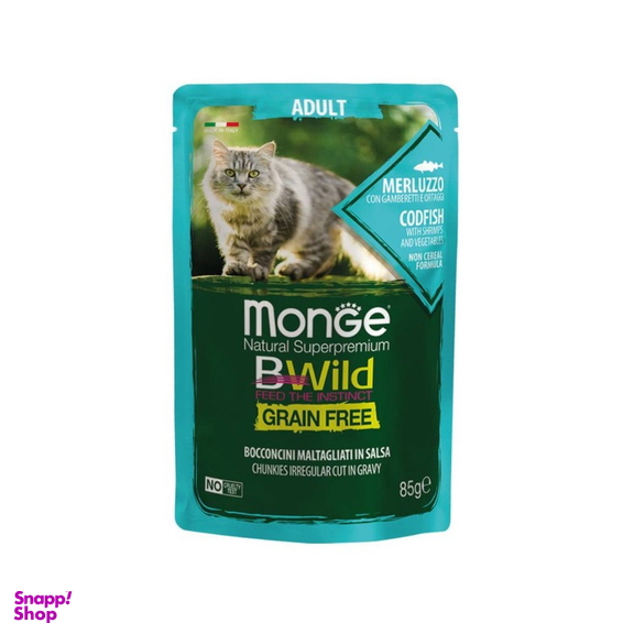 پوچ گربه بالغ مونژه بی وایلد مدل Bwild Grain Free Adult Cat وزن 85 گرم