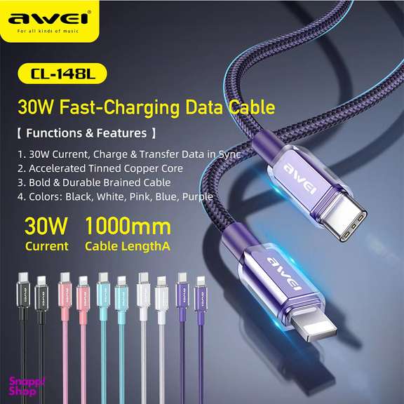 کابل دیتا Type-C به Lightning اوی مدل CL-148L 30W طول 1 متر