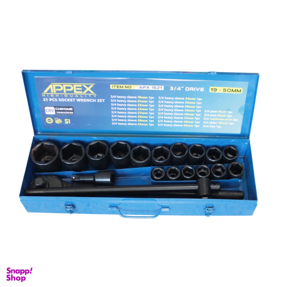 جعبه بکس اپکس مدل YP-APX-1521-3/4 مجموعه 21 عددی