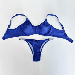 ست شورت و سوتین زنانه نوشه پوش مدل فنردار توری کد 90105 رنگ آبی تیره