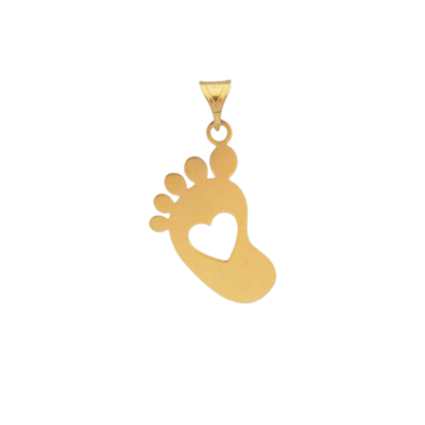 پلاک گردنبند طلا 18 عیار پسرانه پانسی طرح کف پا و قلب کد PE526