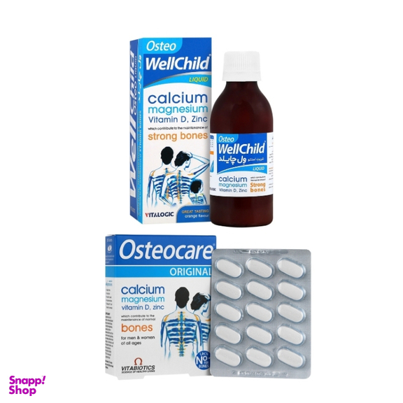 قرص استئوکر ویتابیوتیکس بسته 30 عددی و شربت استئوول چایلد ویتالوژیک حجم 200 میلی لیتر