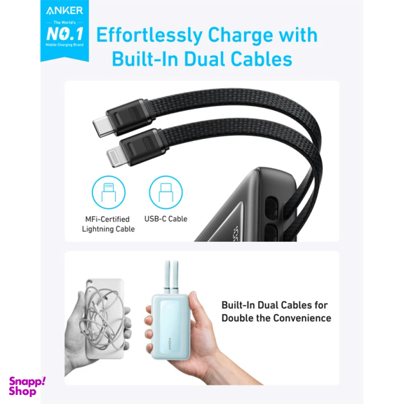 پاوربانک انکر مدل A1681 ظرفیت 20000 میلی آمپر ساعت به همراه کابل لایتنیگ و USB Type-C