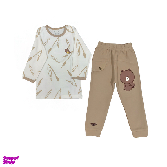 ست بلوز آستین بلند و شلوار نوزاد به آوران طرح بامبو