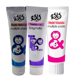 مولتی ویتامین تقویتی و مولتی مینرال و خمیر دندان سگ و گربه کاکو مجموعه 3 عددی
