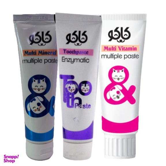مولتی ویتامین تقویتی و مولتی مینرال و خمیر دندان سگ و گربه کاکو مجموعه 3 عددی