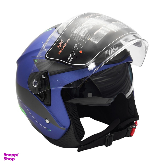 کلاه کاسکت بدون فک فلش مدل 852 matt blue-neon-green